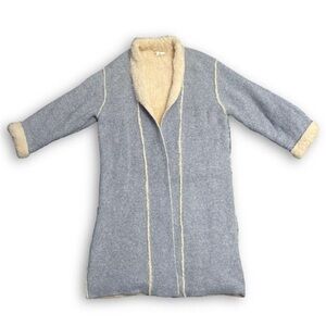 ANTHROPOLOGIE Moth GREY BEIGE Fur Fuzzy Long Duster Cardigan Sweater Women’s XS